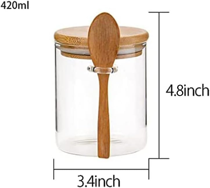 123Arts Glass Container Sugar Bowl, Spice Jar Food Storage with Wooden Lid and Spoon