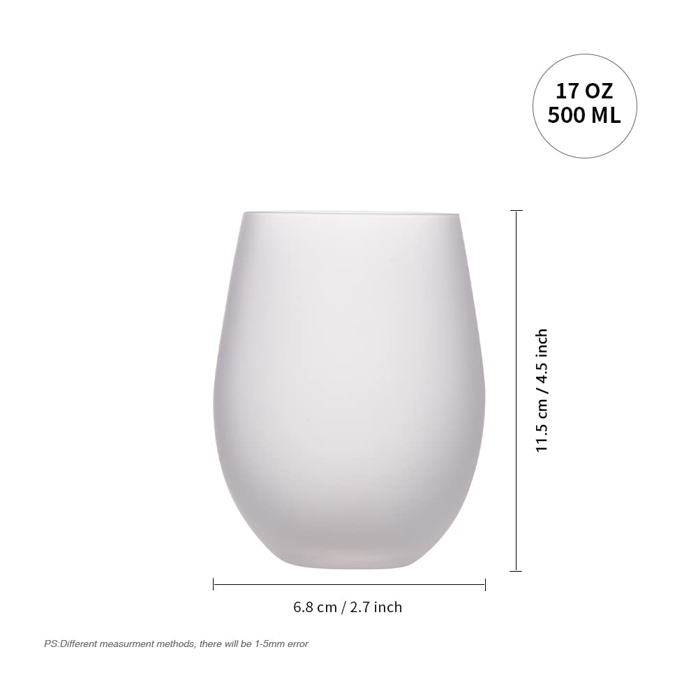 PYD Life Sublimation Blanks Wine Glasses Stemless Frosted 17 OZ Tumblers Cups Mugs Bulk for Sublimation Oven Printing 6 Pack