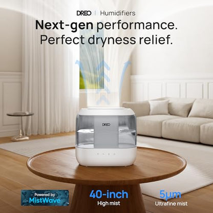 Dreo Humidifiers for Bedroom, 4L Top Fill for Large Room, 36H Runtime, 28 dB Quiet Supersized Cool Mist Air Humidifier for Baby Nursery, Plants, Indoor, Night Light, Easy to Clean & Fill