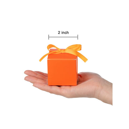AWELL Orange Gift Candy Box Bulk 2x2x2 inches with Orange Ribbon Party Favor Box for Graduation Halloween Party,Pack of 50