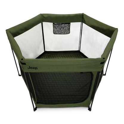 Jeep Hexagon Pop Up Play Yard with Removable Canopy | Ideal for Indoor and Outdoor Use, Olive Green