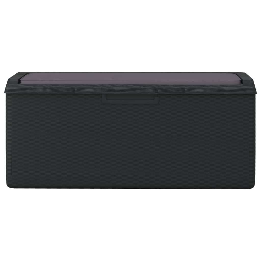 92.5 Gal Patio Storage Box with Seat Cushion, Rattan Look PP Outdoor Storage Chest for Cushions Pillows Blankets, Gas-Lift Design, Lockable, Anthracite