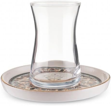 12-Piece Set 6 KARACA Clara Multicolor Turkish Tea Glass & Saucer Elegant Multicolour Design for People