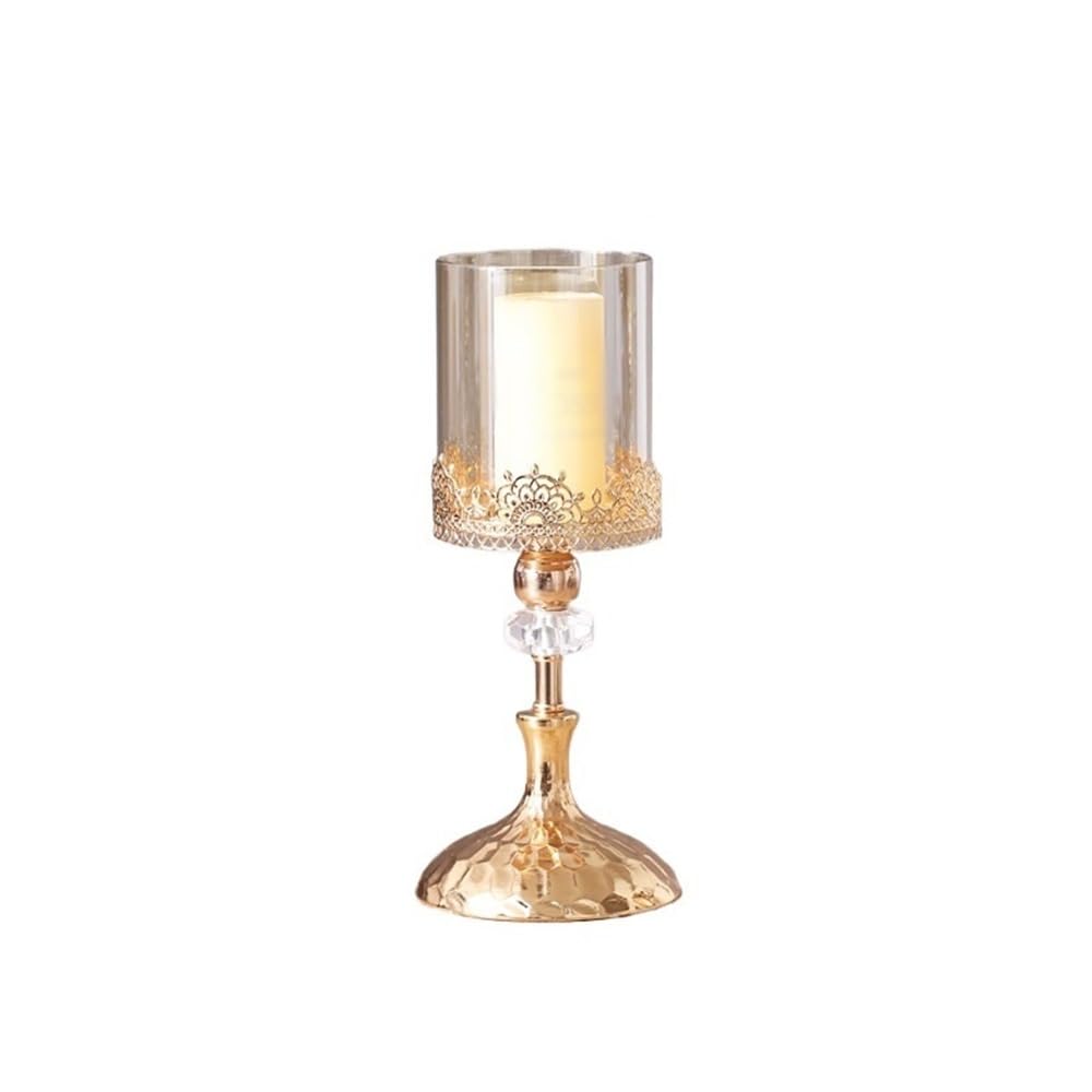 cfycfy987 Candelabra Luxury Golden Metal Glass Candlestick Home Dining Table Decoration Ornament Candle Holder Candle Sticks Holder(Medium)