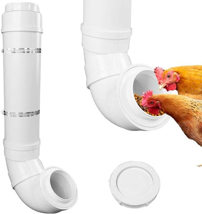 BOUTICOL 2 6.6 Automatic Chicken Feeder with Covers Duty PVC Pipe No Waste Chicken Coop Feeder Pounds Large Chicken