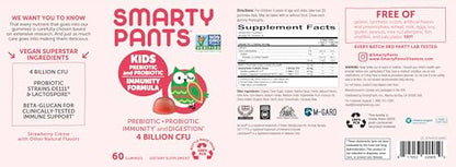 SmartyPants Kids Probiotic & Prebiotic Gummies for Digestive Health: Gut Health Supplement, Clinically Studied Prebiotic for Immune Support, Strawberry, 60 Count (30 Day Supply)