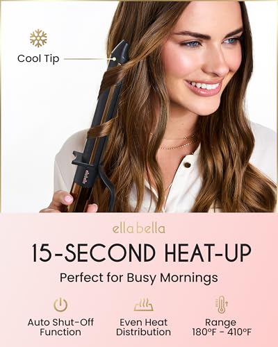 ELLA BELLA® Curling Iron 1 Inch • Professional Hair Curler • Curling Wand • Ceramic Curling Irons • Transform Your Look in Seconds • Suitable for All Hair Types • Say Goodbye to Heat Damage