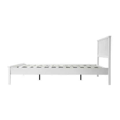 Full Size Bed Frame, Headboard & Footboard, Solid Wood Platform Bed, Anti-Slip & Noise-Free, 12 Durable Slatted Base, Centre Metal Legs, Easy Assembly, No Box Spring Needed, Pure White Finish YUF-39