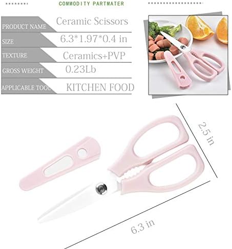 Healthy Baby Food Ceramic Scissors with Cover, Portable Shears (Pink)