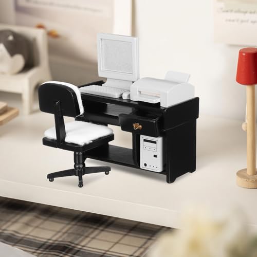 Garneck 1 Set Mini Office Desk Decor with Computer Model Miniature Office Furniture Dollhouse Accessories for Kids' Tiny House Craft