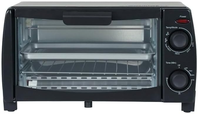 Dominion 4 Slice Toaster Oven Countertop, Retro Compact Design, Multi-Function, 1000 Watts, 30-Minute Timer, Black