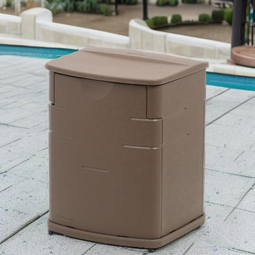 Rubbermaid Small Resin Outdoor Storage Deck Box (19 Gal) Weather Resistant Brown Deck Organization for Home/Small Garden Tools/Grilling Accessories/Pool Supplies