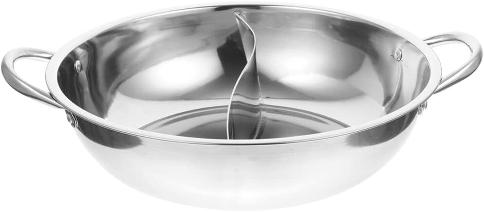 UPKOCH Stainless Steel Pot with Divider, Weldless Hot Pot for Two-flavor Soup, Shabu Shabu Pot, Induction Cookware, 28cm