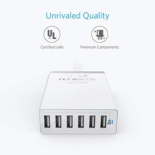 Anker Charger, 60W 6 Port USB Charging Station, PowerPort 6 Multi USB Charger for iPhone 14/13 Series, iPad Pro/Air/Mini, Galaxy S23/S22/S21, Note 20 Ultra, LG, HTC, and More