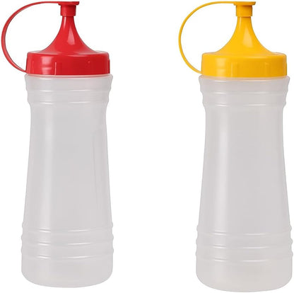17 oz Set 2-Pack Squeeze Condiment Bottle Mustard & Ketchup Dispensers by Dependable Industries Snap Top, BPA-Free