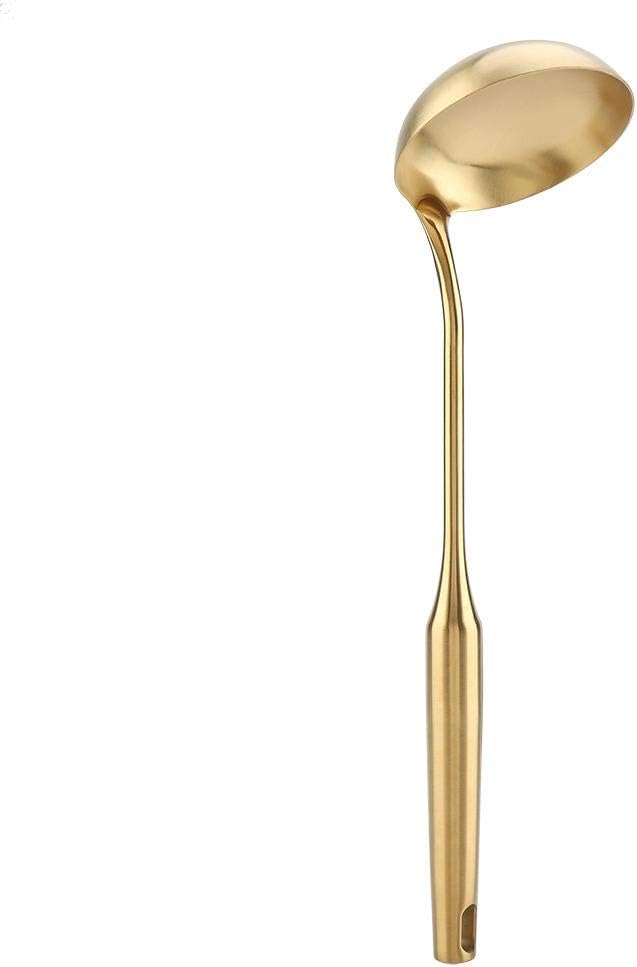 Stainless Steel Soup Ladle Spoon - Big Kitchen Spatula Turner Cooking Tool with Comfortable Grip (Gold)