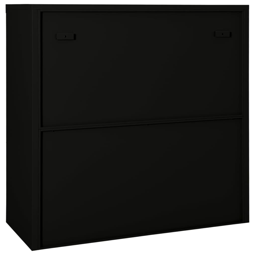 mtlskopl Sliding Door Storage Cabinet Black Steel Matte Tempered Glass 35.4 x 15.7 x 35.4 in Adjustable Shelves Lockable Office Garage Living Room Bathroom Organizer