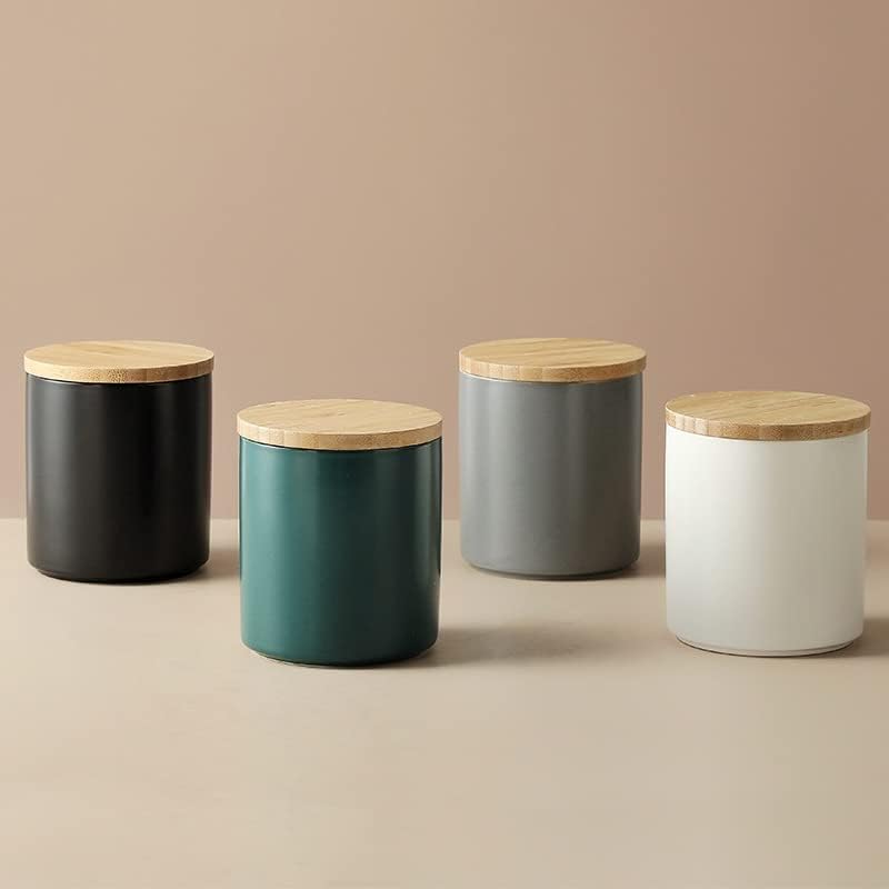 Pure Color Sugar Bowl, Candy Dish Storage Pot with Wooden Seal Lid