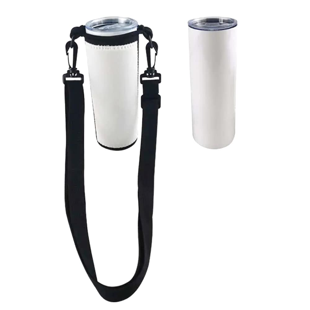 QOMOLANGMA 10pcs Sublimation Blanks Water Bottle Carrier Holder Tumbler Bag Carrier Neoprene Tumbler Sleeve Sublimation Tumbler Cup Carrier Pouch with Shoulder Strap for Heat Press Trasnfer Printing