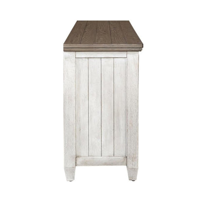 Liberty Furniture Heartland 76 Inch Tile TV Console for Living Room - Antique White with Tobacco Tops
