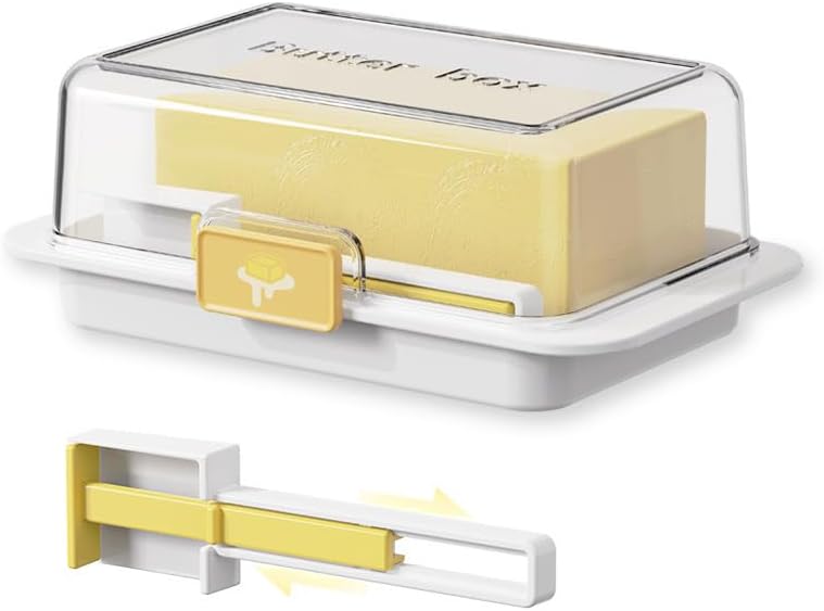 YUEICOIY 500g Countertop, Butter Storage Box with Cutting Handle, One-Hand Open Lid, Measuring Spreader with Scale