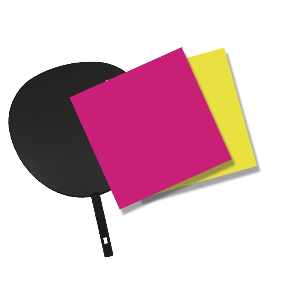 FUN-CREATE DIY Concert Uchiwa Fan Kit – 1 Black Hand Fan + 2 Neon Letter Stickers (Pink & Yellow) for K-Pop Events, Tours, Cheer Signs, oshi utiwa oshikatu oshikatsu