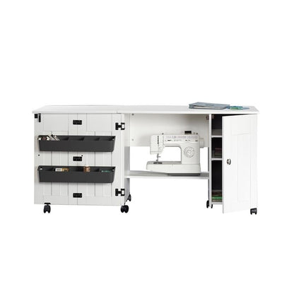 Sauder Folding SewingTable & Craft Cart Storage Cabinet, in Soft White