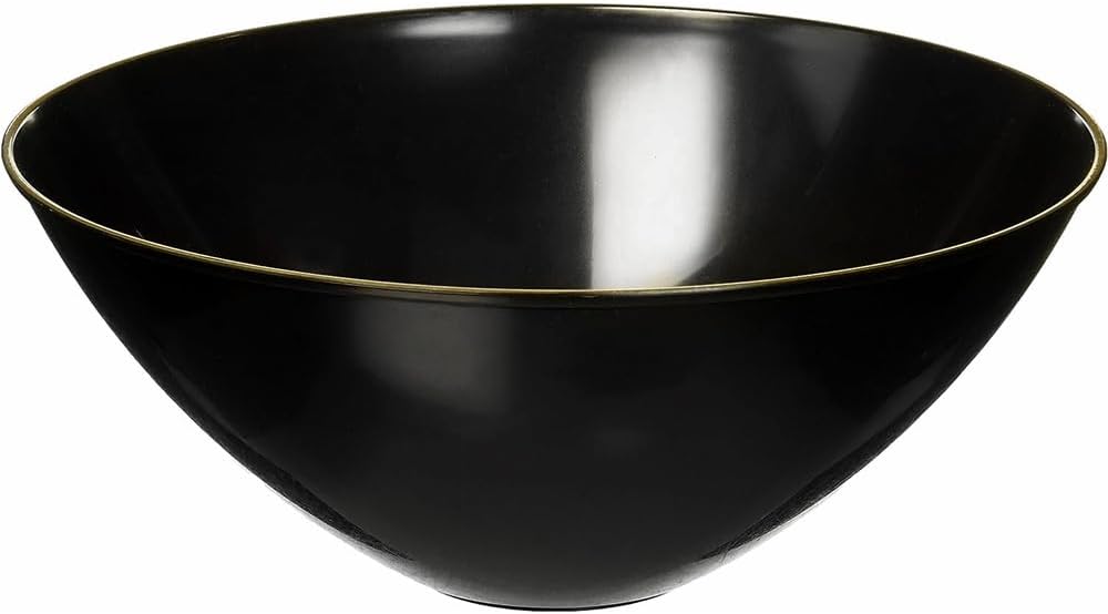Bluesky Trading Black Plastic Organic Salad Bowl (Pack of 1), 112 Oz. with Sleek Gold Rim Design