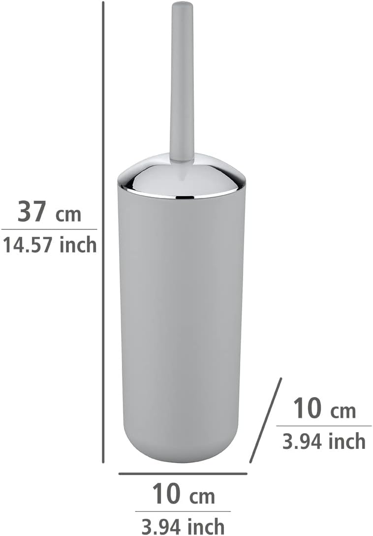 Brasil Toilet Brush with Holder - Plastic Toilet Bowl Cleaner Brush, Grey, Dimensions 3.9 x 3.9 x 14.6 in