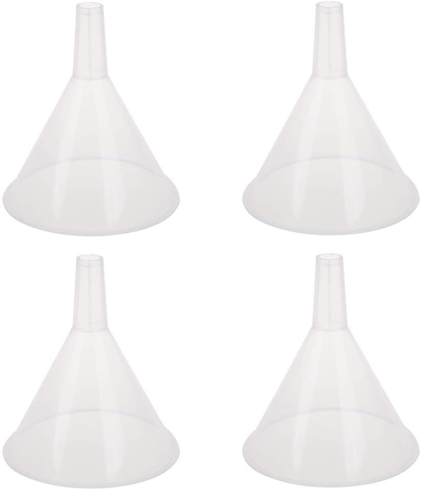 DEDC 4 Pack Clear Plastic Oil Funnels, 150mm Liquid Transfer Funnel for Kitchen, Garage, Car, 5.9 Inches Dia Mouth