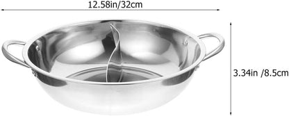 PACKOVE Double Flavor Hot Pot, Divided Stainless Steel Soup Pot, Dual Sided Shabu Shabu Pot for Home