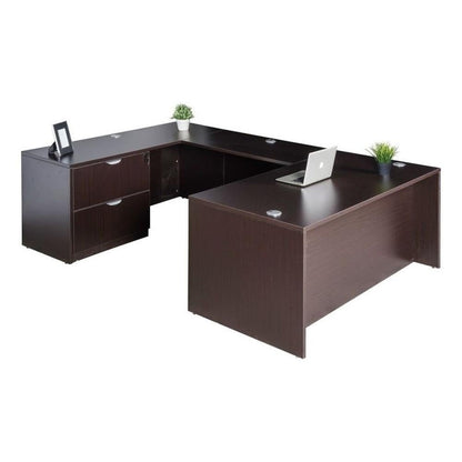 Boss Office Products Holland 71" Executive U-Shape Desk with Lateral File Storage, Mocha