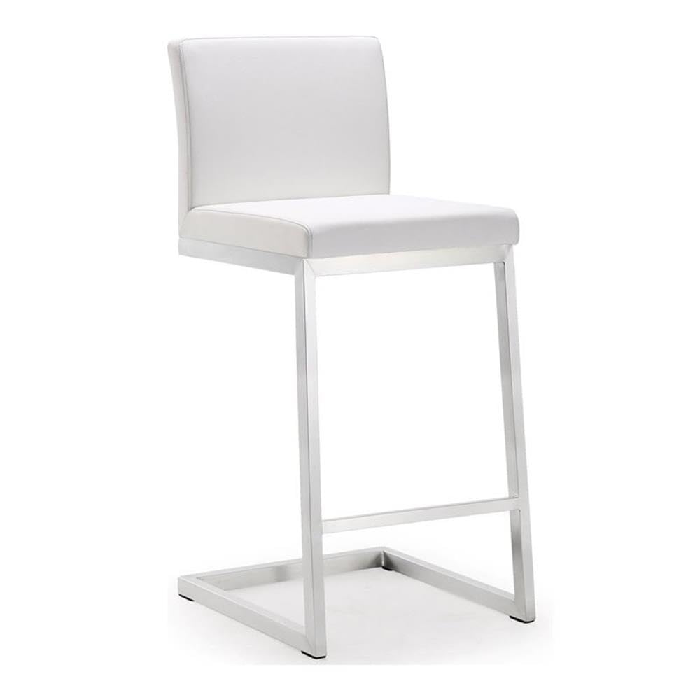 Tov Furniture Parma White Performance Vegan Leather and Stainless Steel Counter Stool - Set of 2