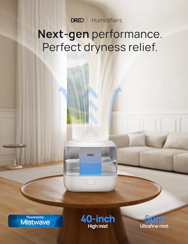 Dreo Smart Humidifiers for Bedroom, Top Fill 4L Supersized Humidifier Large Room with 28 dB, 36H Runtime, Touch/APP/Voice Control, Nightlight, Cool Mist Humidifiers for Baby, Plants, Indoor, Black