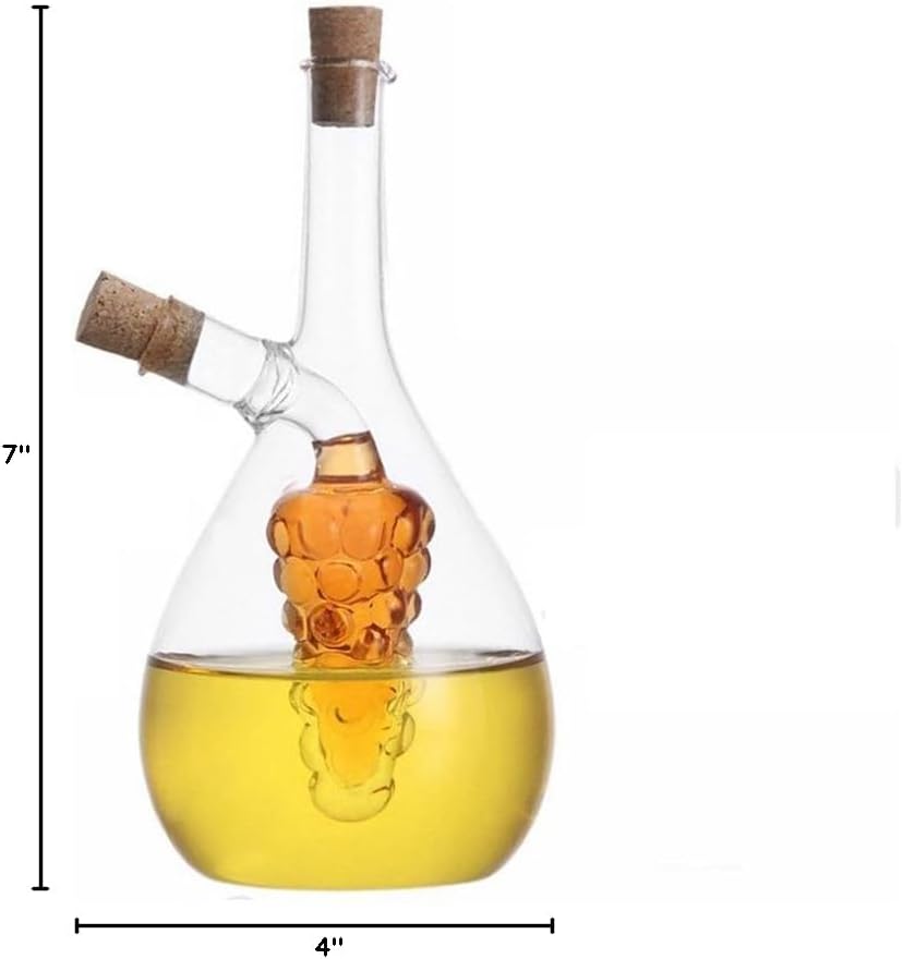 2 1 ELETON Grape Motif in Glass Oil and Vinegar Dispenser Dual Chamber Cruet Bottle for Olive Oil & Balsamic, Leakproof