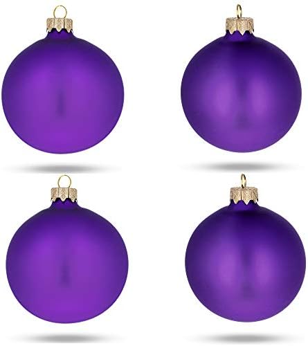 Set of 4 Matte Purple Glass Ball Christmas Ornaments, 4 Inches