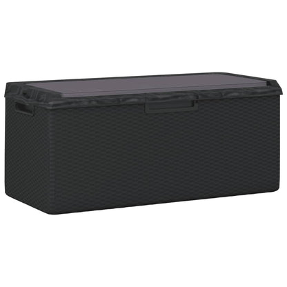92.5 Gal Patio Storage Box with Seat Cushion, Rattan Look PP Outdoor Storage Chest for Cushions Pillows Blankets, Gas-Lift Design, Lockable, Anthracite