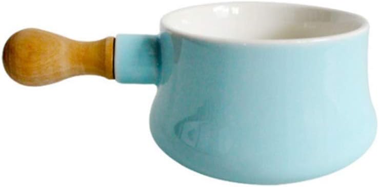 Cabilock Non-Stick Ceramic Mini Saucepan, Wooden Handle, 380ML Butter Warmer Frying Pan for Soup