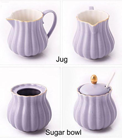 CHOOLD Elegant Flower Design Ceramic Sugar and Creamer Set, 7.5oz, with Lid Spoon, Coffee Serving Set, Wedding Gift