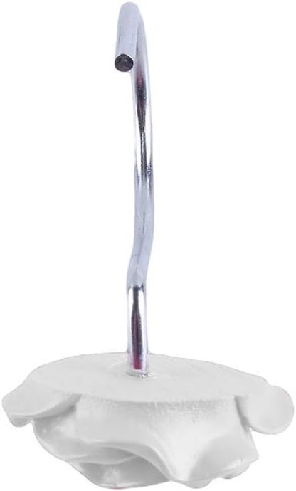 Actpe 12pcs White Rose Flower Shower Curtain Hooks, Rustproof Metal, Decorative for Bathroom, Living Room, Kid's Room
