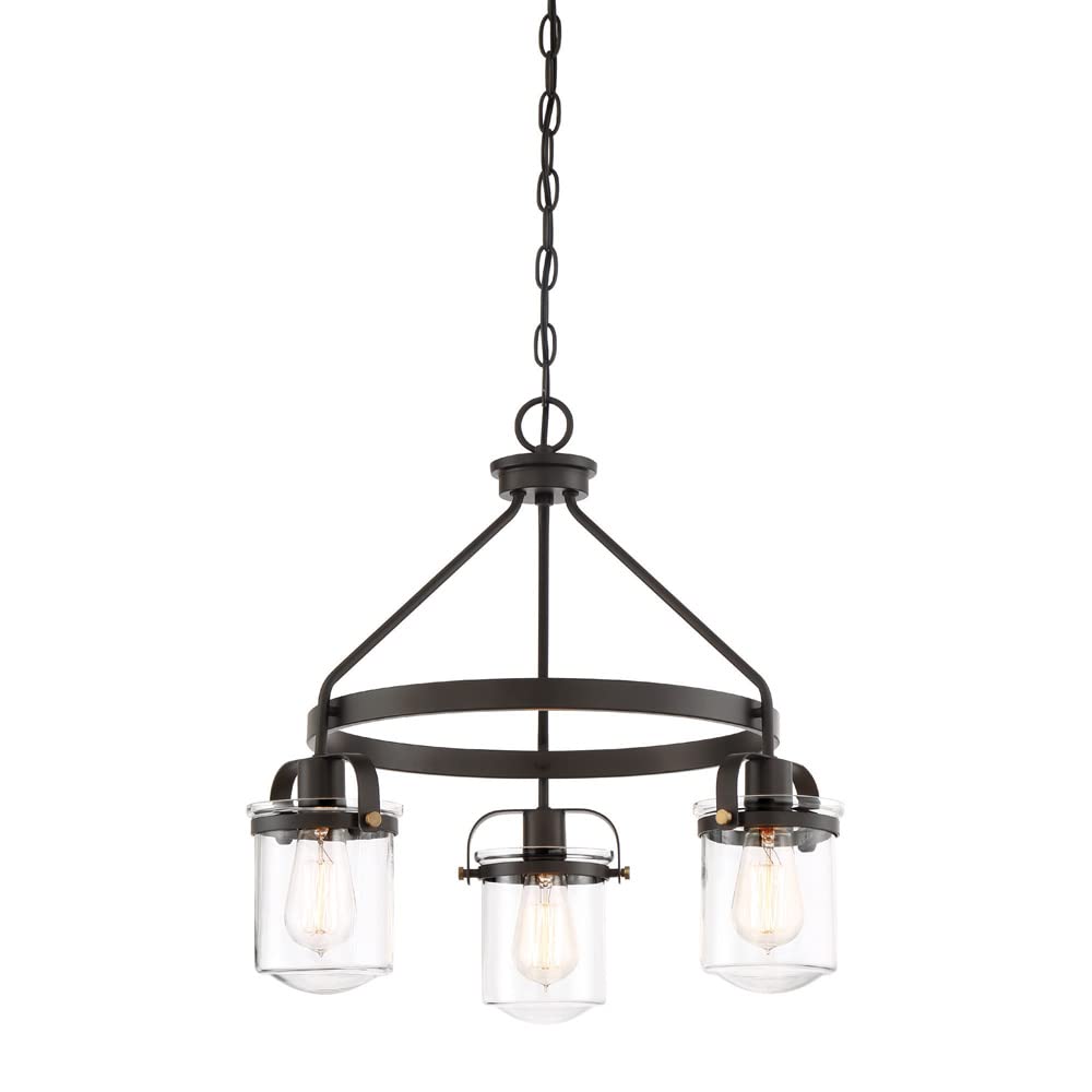 DESIGNERS FOUNTAIN Jaxon 3-Light Oil Rubbed Bronze Industrial Chandelier with Clear Glass Shades for Dining Rooms, 90683-ORB