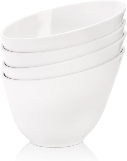 Fasmov 8 Pack Angled Melamine Serving Bowls, Large Party Snack Bowls, Salad Bowls for Weddings, Buffet, White