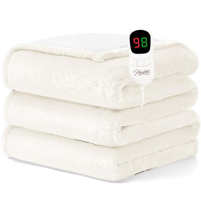 Homemate Heated Blanket Electric Throw - 50"x60" Heating Blanket Throw 1/2/4/6/8 Hours Auto-Off 10 Heat Level Over-Heat Protection Flannel Sherpa ETL Certification