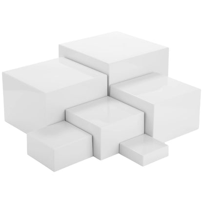 6 Pcs Buffet Display Risers, 3 to 8 Inch White Acrylic Showcase Boxes Set, Versatile Food & Dessert Display Stands with Hollow Bottoms, Ideal for Weddings, Parties, Jewelry & Retail Presentation