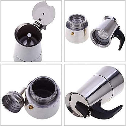 kkhouse Stainless Steel Coffee Pot - Mocha Espresso Latte Percolator Stove Coffee Maker, 100ml Cafetiere Tool