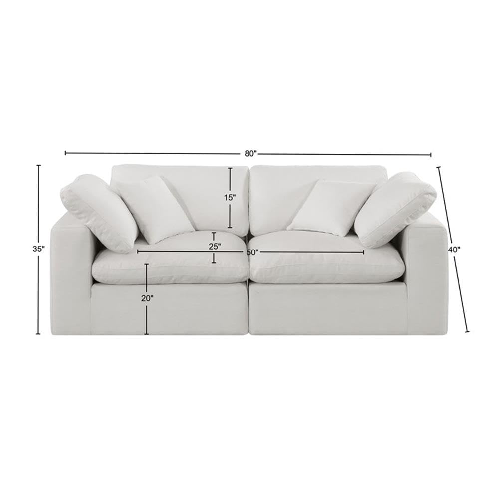 Meridian Furniture 187Cream-S80 Comfy Collection Modern | Contemporary Upholstered Modular Sofa with Cream Linen Textured Fabric Upholstery, Down Feather Cushions, 80" W x 40" D x 34.5" H, Cream
