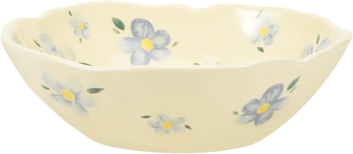 Koythin Salad Bowls, Cute Blue Flower Ceramic Bowl for Pasta, Cereal, Fruit, Soup, Dishwasher & Microwave Safe