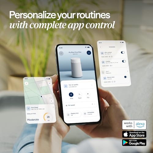 BLUEAIR Purifier for Bedroom - Mini Restful - Sunrise Clock with HEPASilent Filtration and Wake Up Light - Cleans Air and Supports Circadian Rhythm - USB-C and App Connectivity