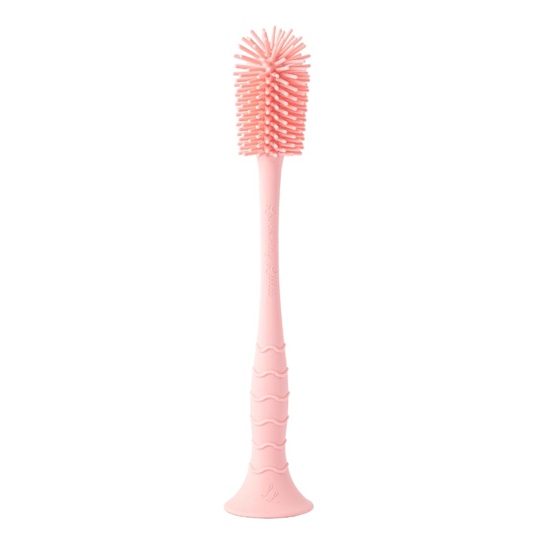 Lowcountry Littles Nontoxic Silicone Bottle Brush - Premium Medical Grade - BPA & PFAS Free - Suction Cup Base - Easy to Clean and Dishwasher Safe - Tallest Design for Any Bottle - (10.25 in) (Pink)