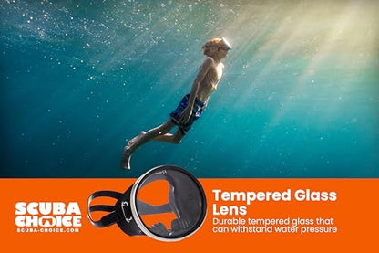 Scuba Choice Spearfishing Free Dive Mask - Classic Rubber with Tempered Glass Lenses | Oval Shape Stainless Steel Frame for Enhanced Visibility & Comfort, Perfect Underwater Adventures - Black